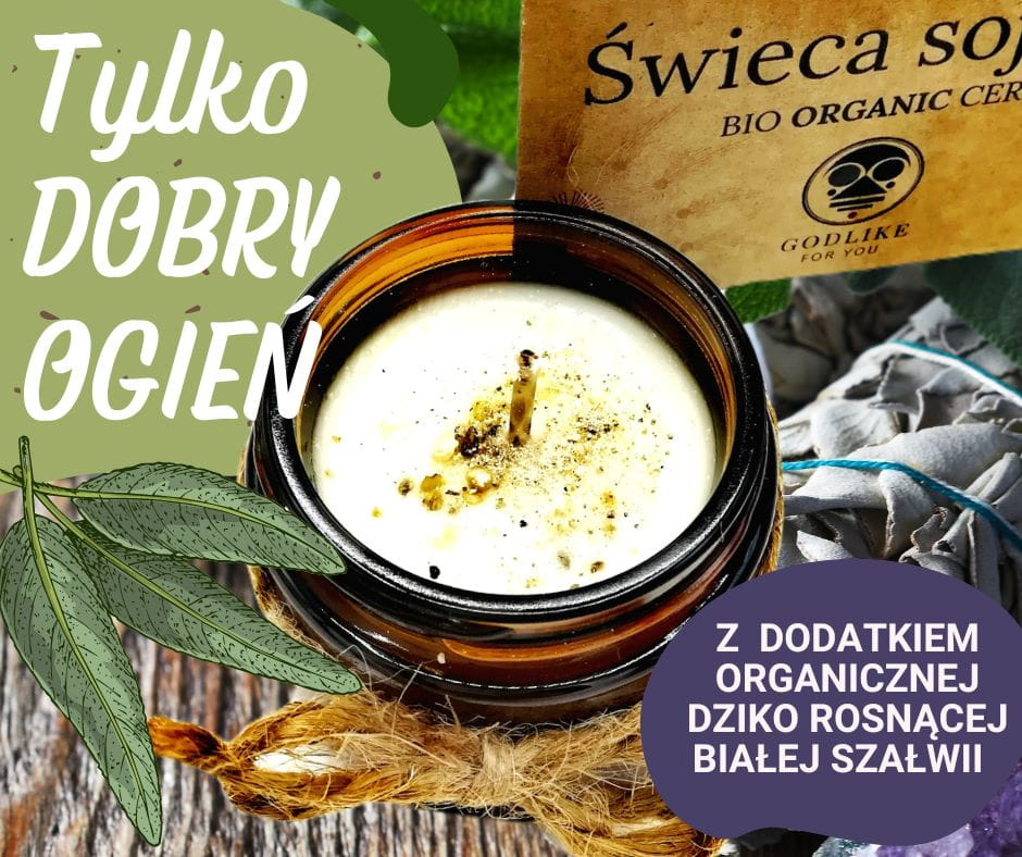 Ceremonialna świeca sojowa bio z organiczną BIAŁĄ SZAŁWIĄ